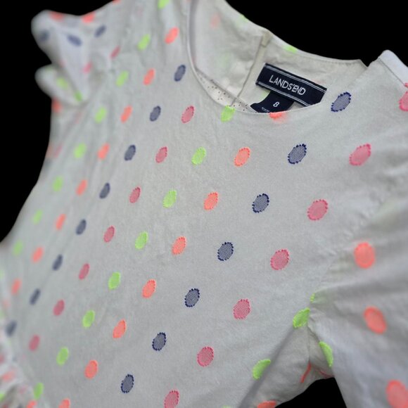 LANDS' END Girls White Polka Dot Dress sz 8 - Picture 3 of 6